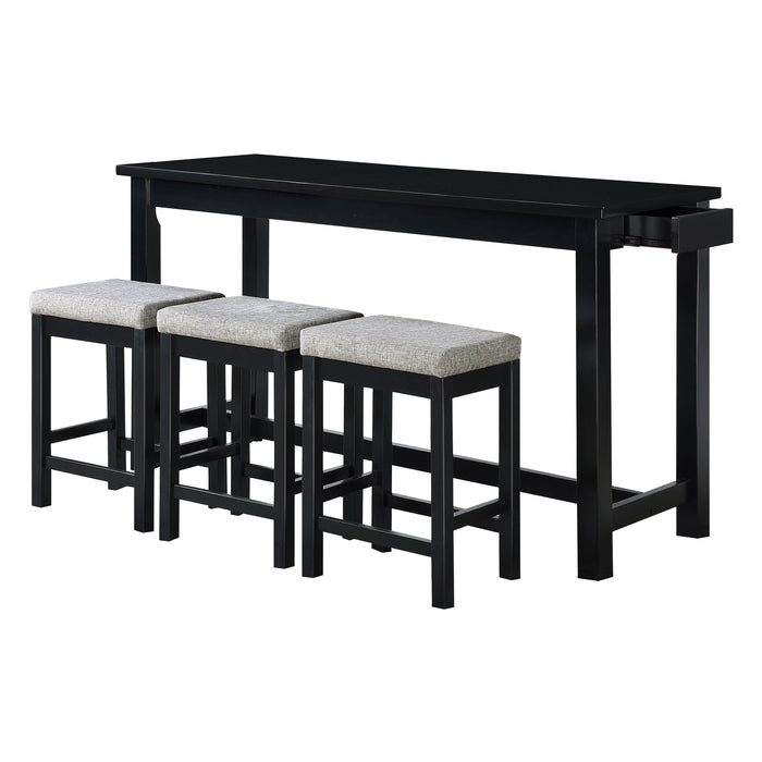 Connected Black 4-Piece Counter Height Set