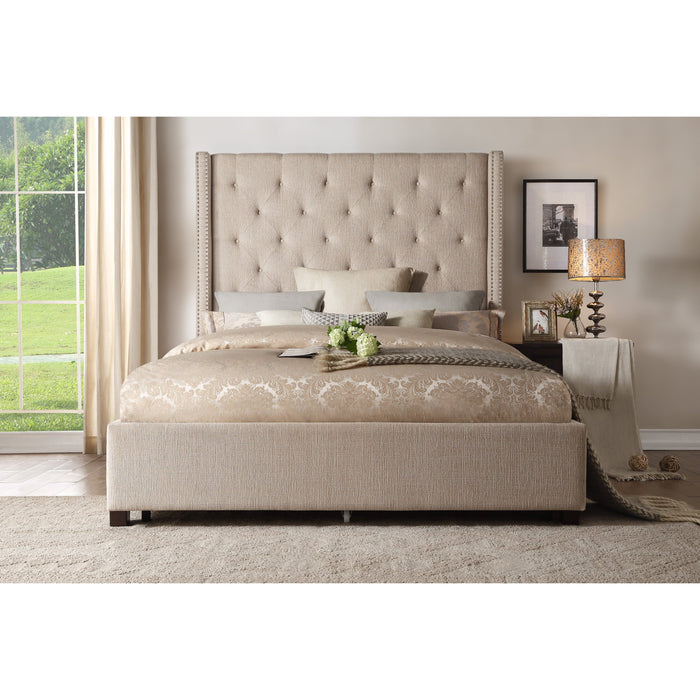 Fairborn Beige Queen Upholstered Storage Platform Bed