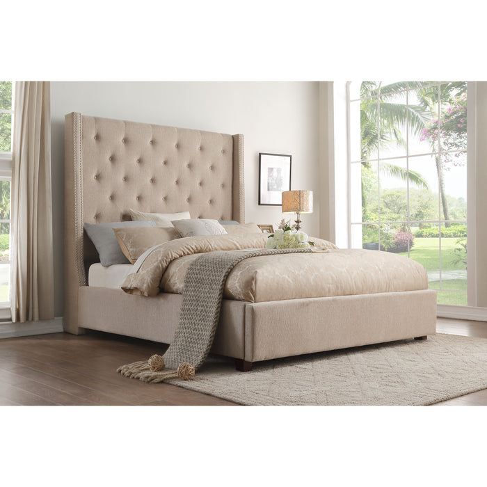 Fairborn Beige Queen Upholstered Storage Platform Bed