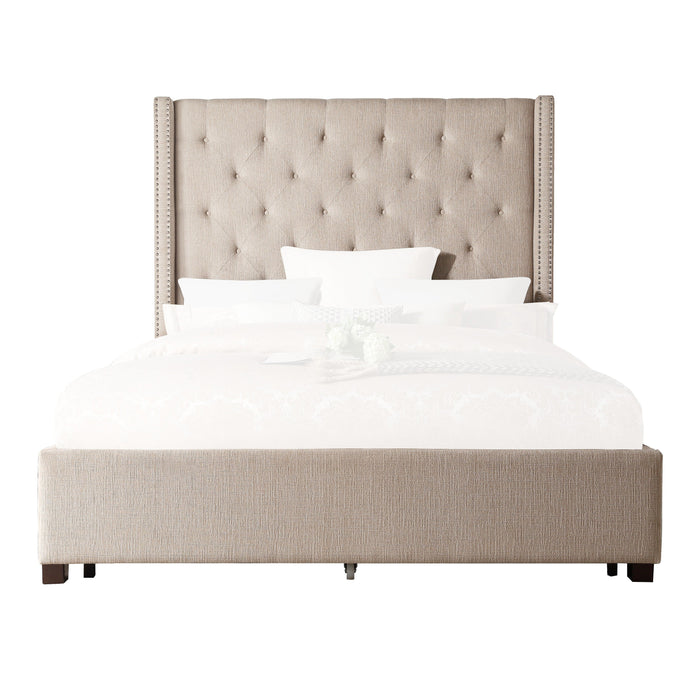 Fairborn Beige Queen Upholstered Storage Platform Bed