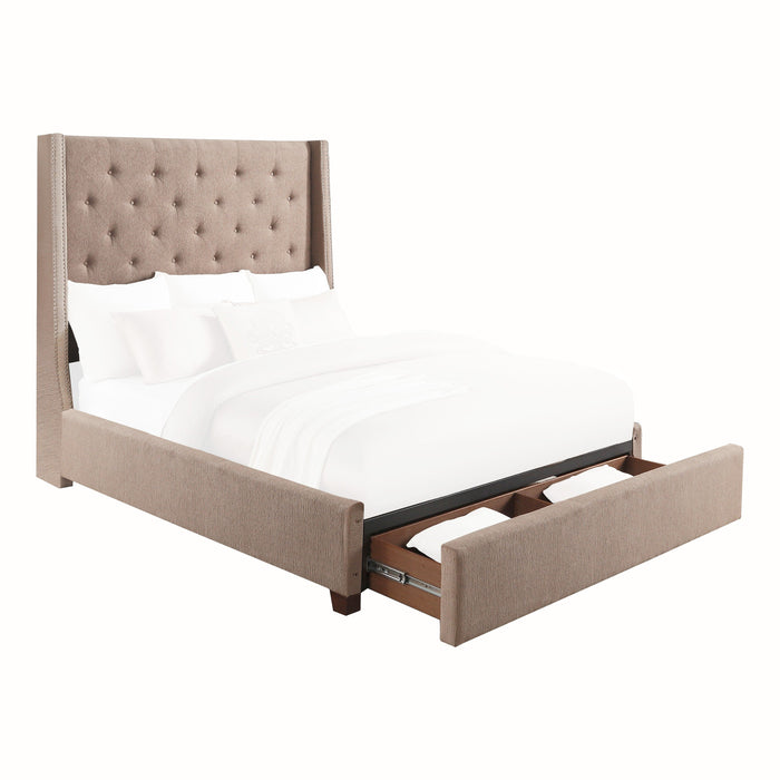 Fairborn Brown Queen Upholstered Storage Platform Bed