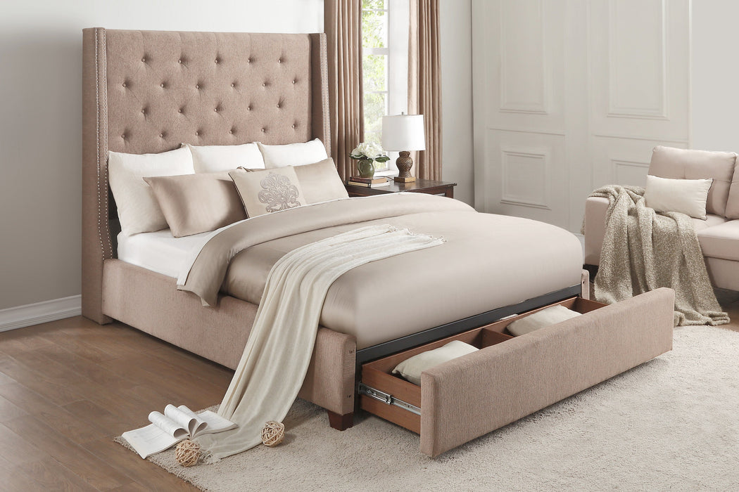 Fairborn Brown King Upholstered Storage Platform Bed