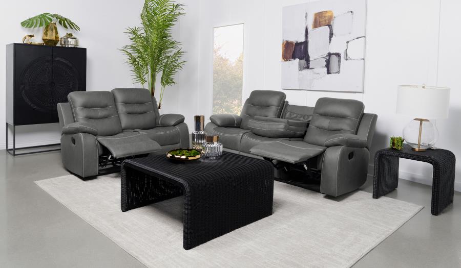 3-Piece Gray Breathable Air Leather Manual Reclining Sofa Set