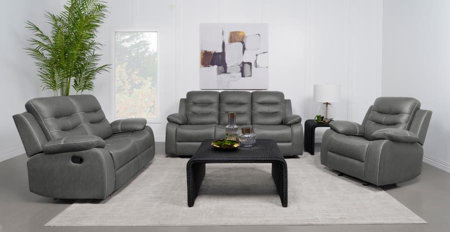 3-Piece Gray Breathable Air Leather Manual Reclining Sofa Set