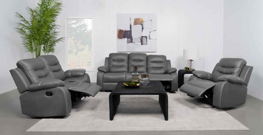 3-Piece Gray Breathable Air Leather Manual Reclining Sofa Set