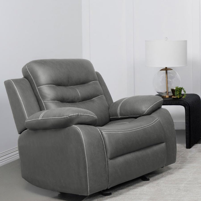 3-Piece Gray Breathable Air Leather Manual Reclining Sofa Set