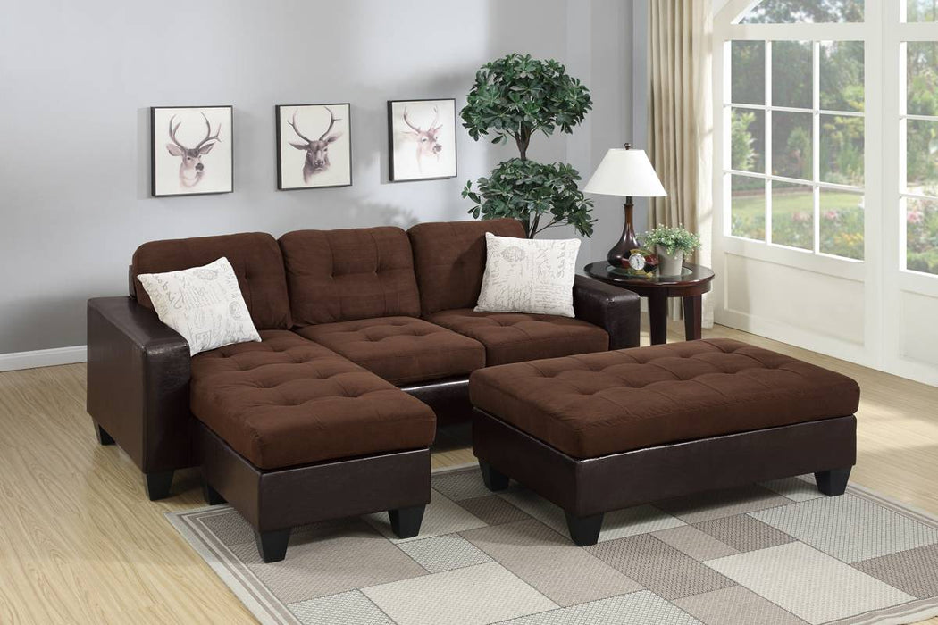 3pc Reversible Sectional Set W/ Ottoman - Chocolate