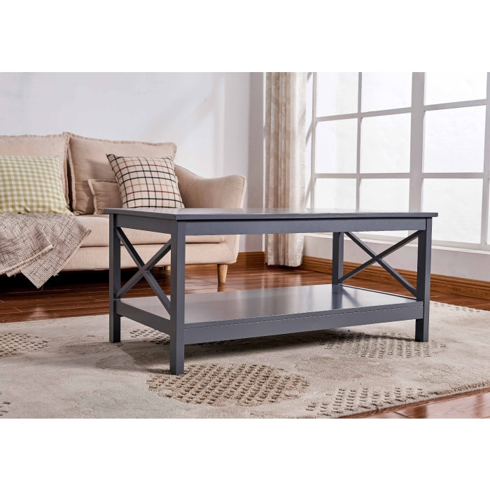 3-Piece X-Side Panel Coffee Table Set with Bottom Shelf - Gray