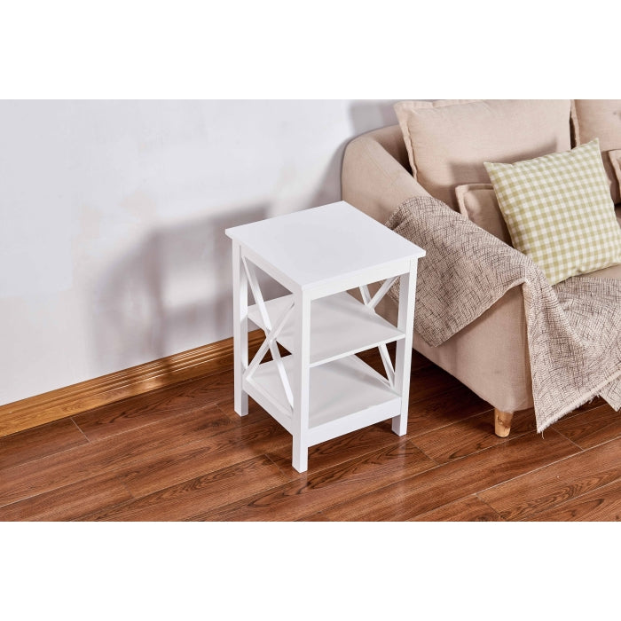 3-Piece X-Side Panel Coffee Table Set with Bottom Shelf - White