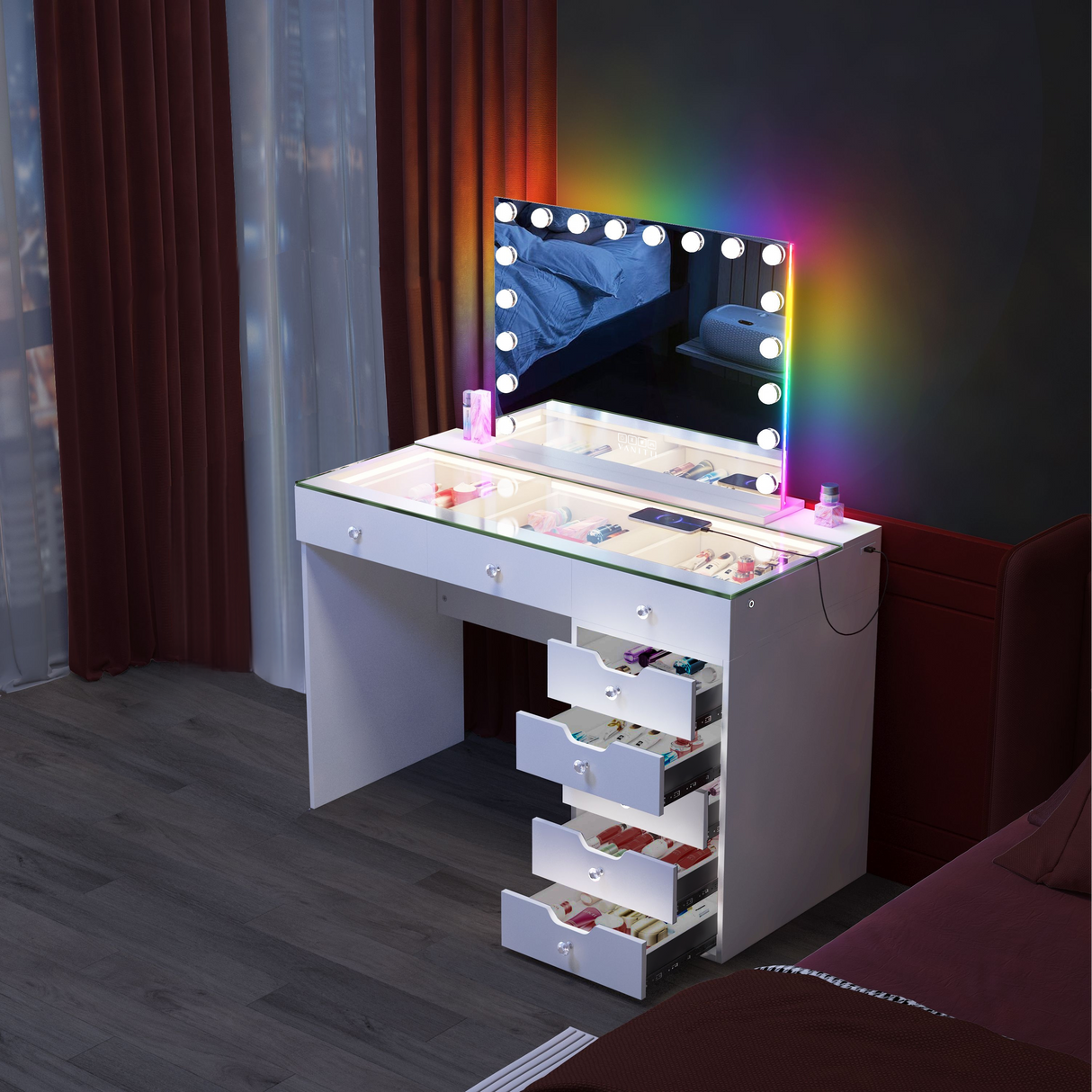 Diana 8 Vanity Desk with RGB Vanity Mirror(Only sell in Houston)