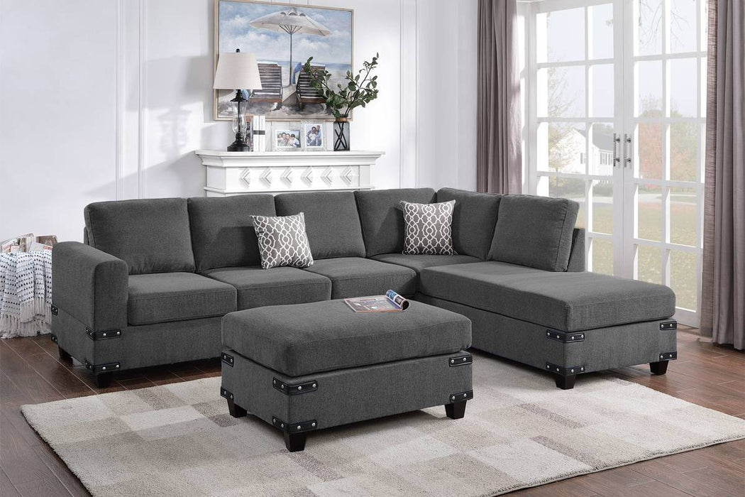 Reversible Sectional with Ottoman - Charcoal