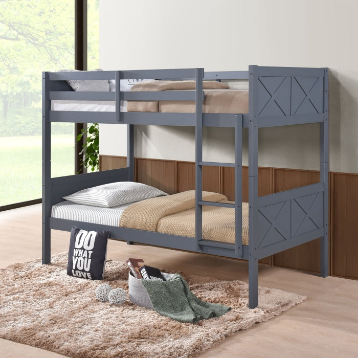 Dark Gray Stackable Post Wood Bunk Bed - Twin/Twin