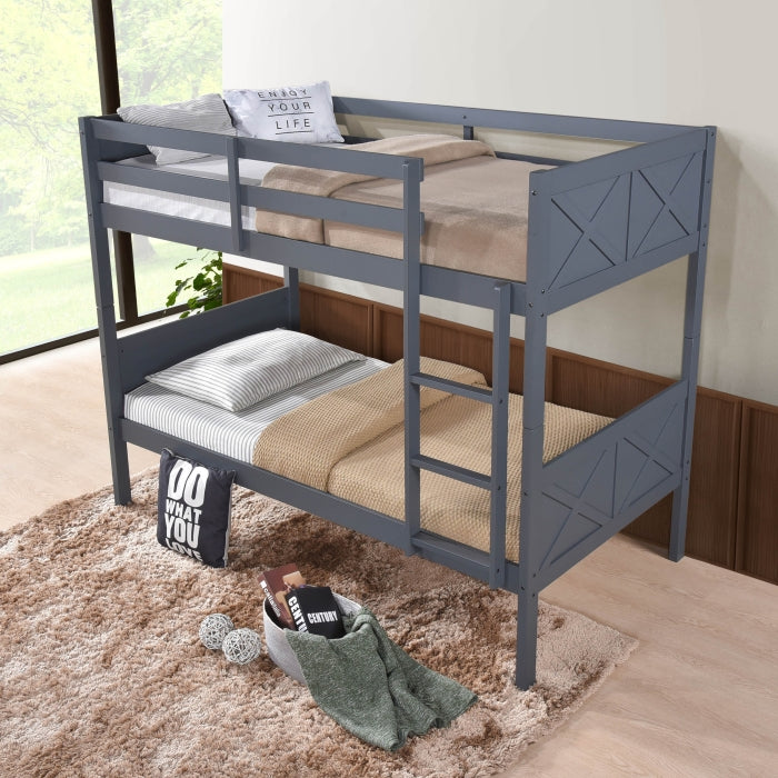 Dark Gray Stackable Post Wood Bunk Bed - Twin/Twin