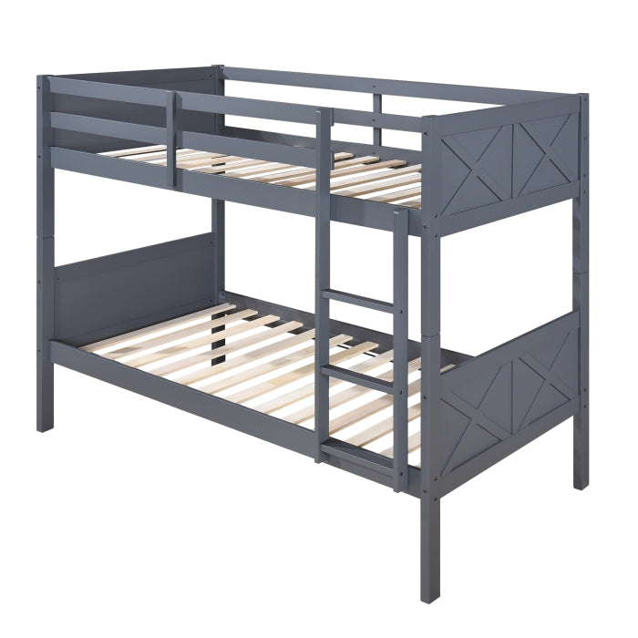 Dark Gray Stackable Post Wood Bunk Bed - Twin/Twin