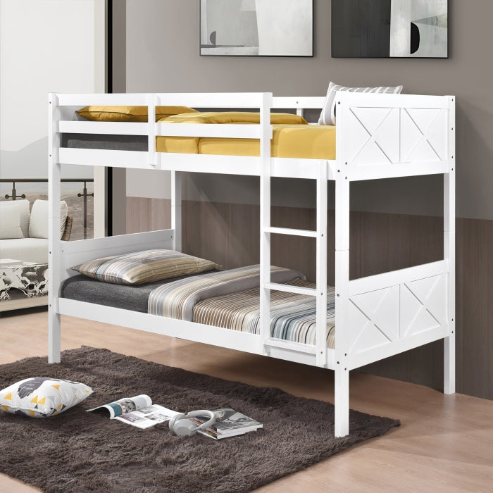 White Stackable Post Wood Bunk Bed - Twin/Twin