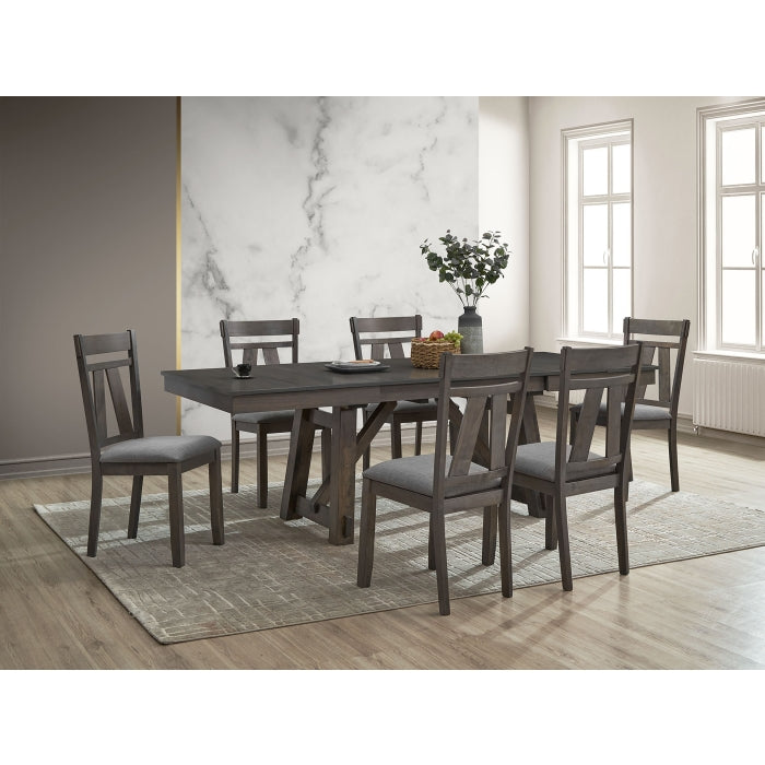 7PC GRAY Wooden Dining Table + Double Extension Leaf Set