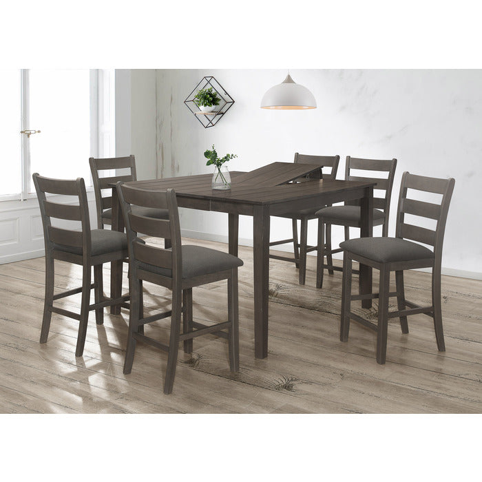 7PC GRAY Wooden Square Counter Height Table Set + Butterfly Leaf