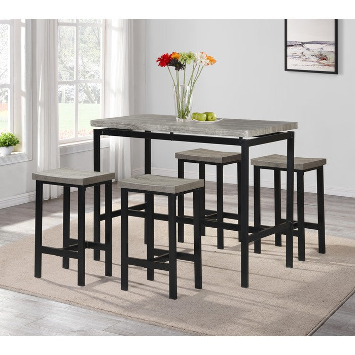 5PC NATURAL TOP Metal Counter Height Table Set w/ Saddle Stools