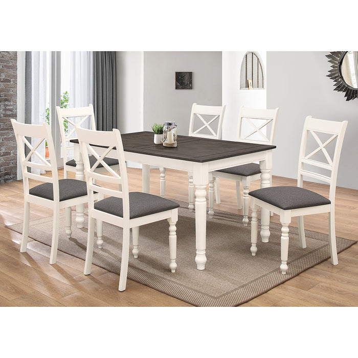 7PC IVORY & GRAY Two-Tone Wooden Dining Table Set w/ MDF Top