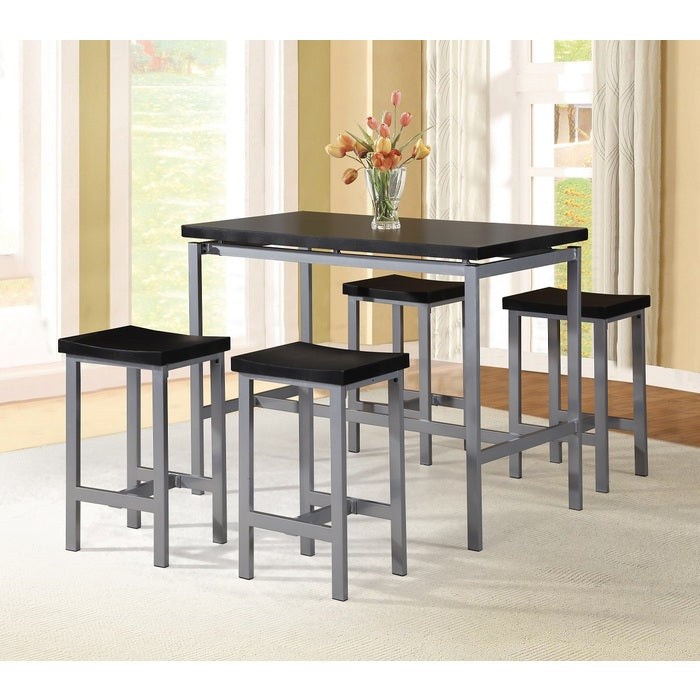 5PC BLACK TOP Metal Counter Height Table Set w/ Saddle Stools