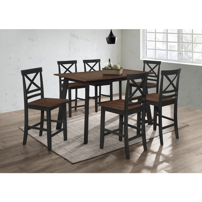 7PC BLACK Wooden Counter Height Table Set