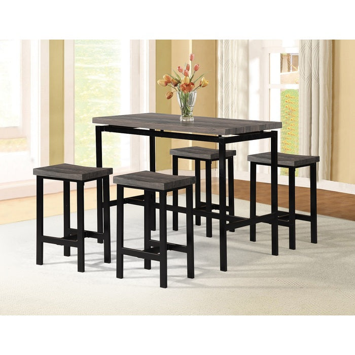 5PC BROWN TOP Metal Counter Height Table Set w/ Saddle Stools