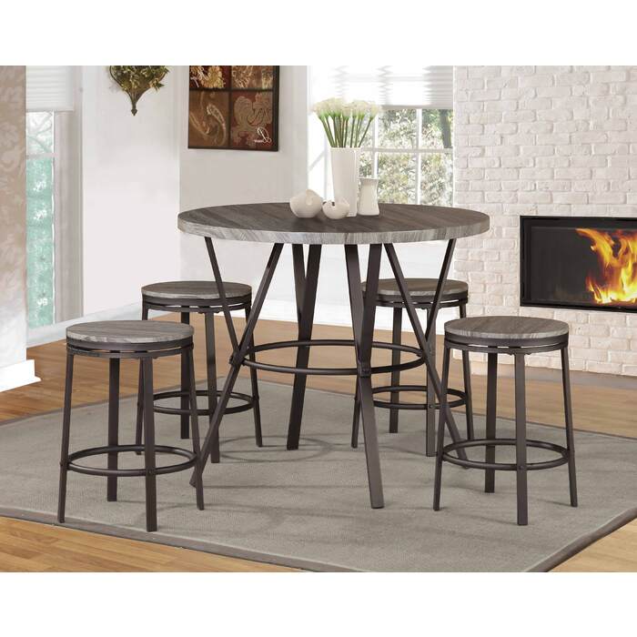 5PC NATURAL TOP Metal Round Counter Height Table Set