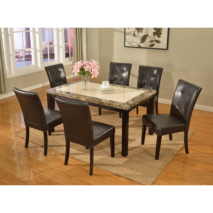 7PC TWO-TONE TOP Faux Marble Wooden Dining Table w/ Parson Chair