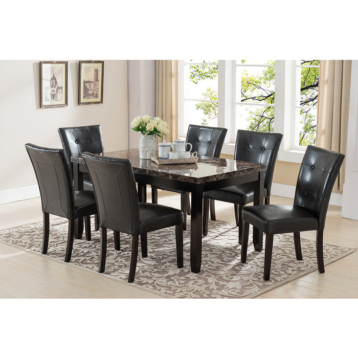 7PC BLACK-BROWN TOP Faux Marble Wooden Dining Table w/ Parson Chair