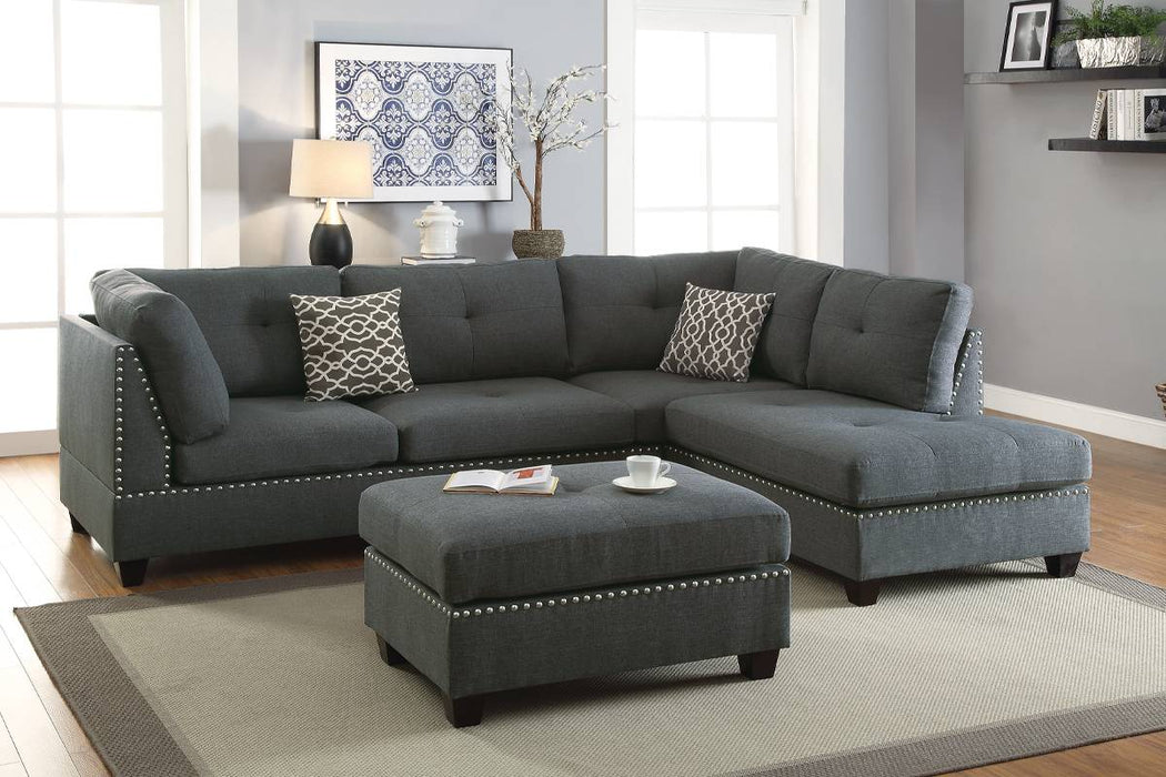 Reversible Sectional Set W/ Ottoman - Blue Grey