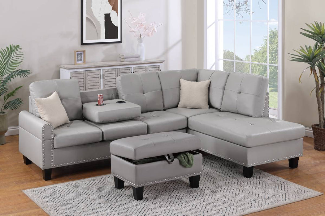 3-Piece Sectional with Storage Ottoman - Grey