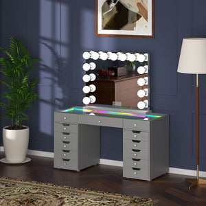 Promotion Deal! VANITII Eva-RGB Vanity Desk Set with 13 Storage Drawers and 15 Bulbs Light Mirror