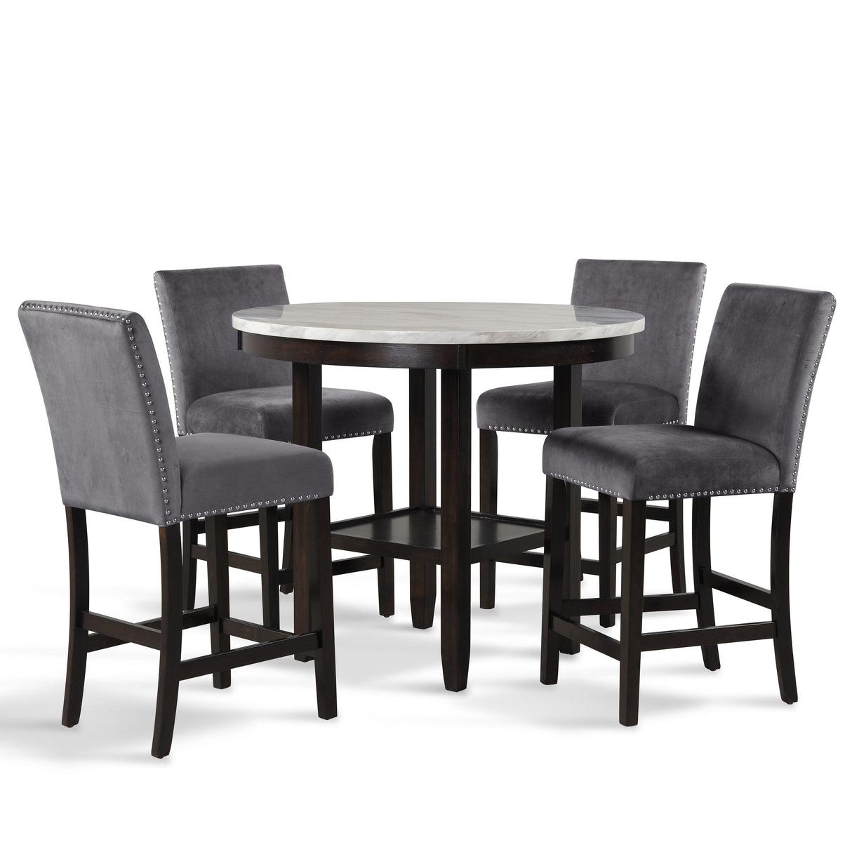 Celeste - Round Counter Table With 4 Chairs - Black / Gray
