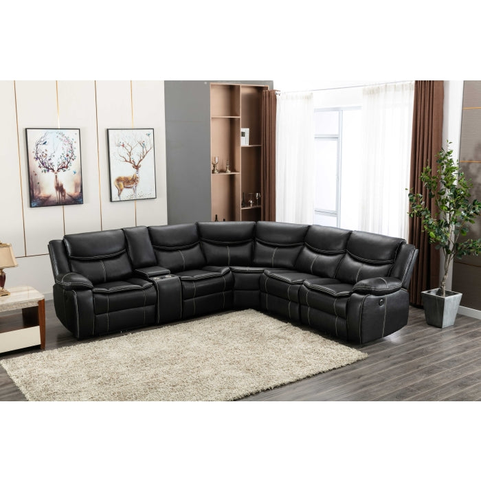 BLACK Faux Leather Modular Recliner Sectional Sofa w/ Power & USB-8000