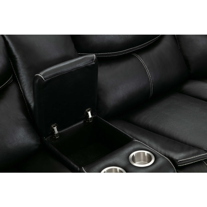 BLACK Faux Leather Modular Recliner Sectional Sofa w/ Power & USB-8000