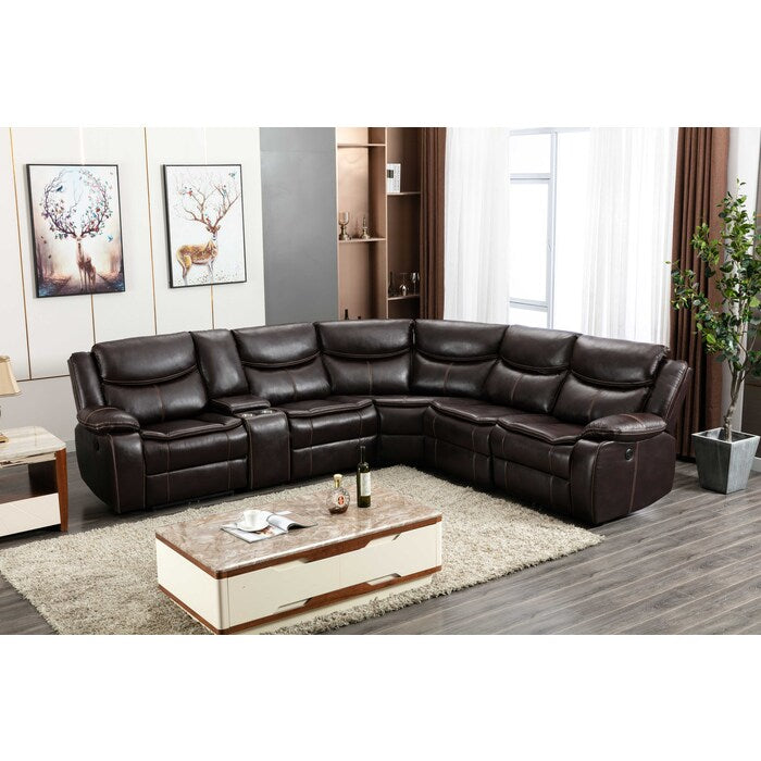 BROWN Faux Leather Modular Recliner Sectional Sofa w/ Power & USB-8001