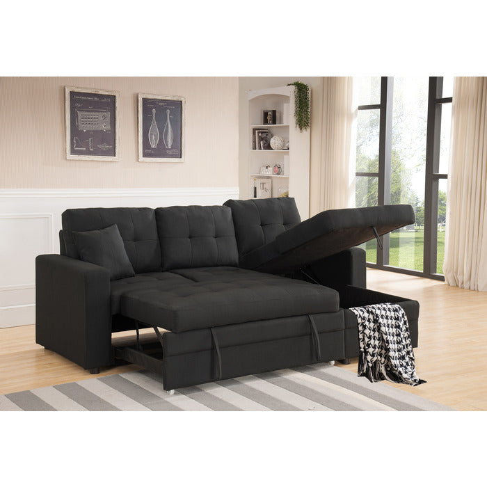 BLACK Fabric Reversible Pull Out Sectional Sofa & Storage-8008-BK