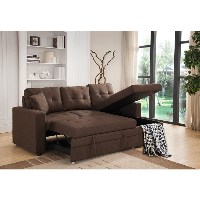 BROWN Fabric Reversible Pull Out Sectional Sofa & Storage-8008-BR