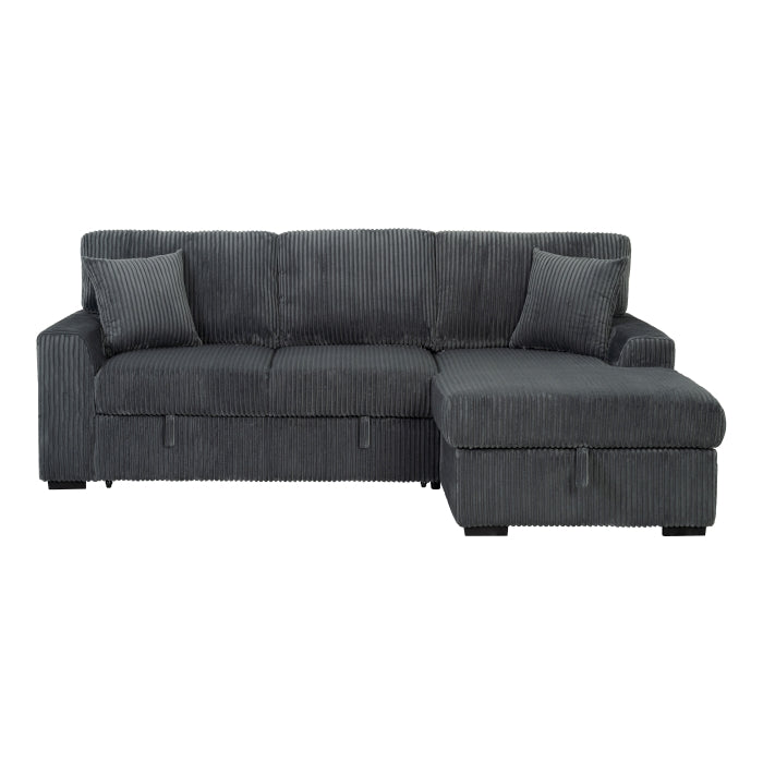 DARK GRAY Fabric RHF Pull Out Sectional Sofa & Storage-8011