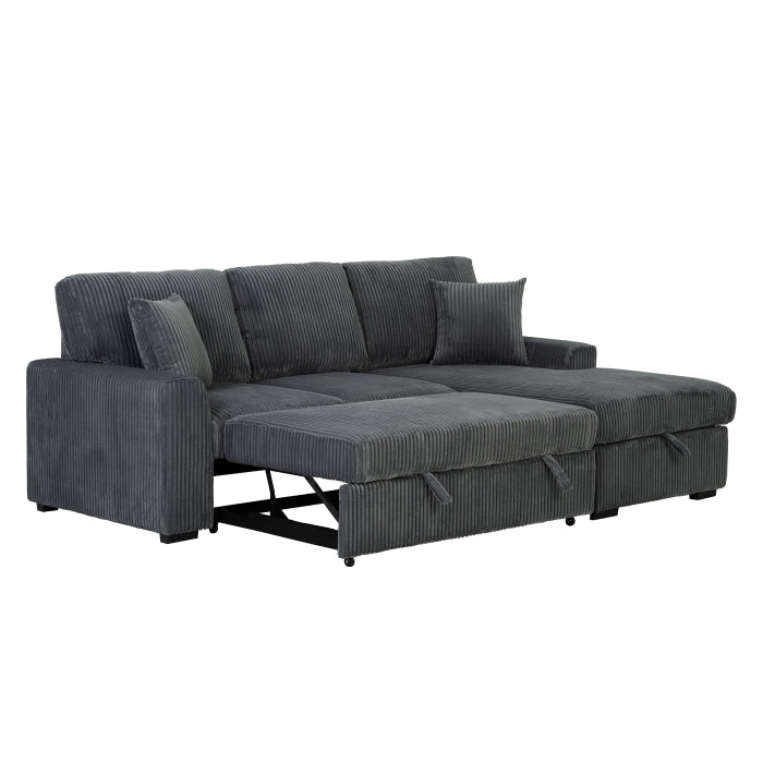 DARK GRAY Fabric RHF Pull Out Sectional Sofa & Storage-8011