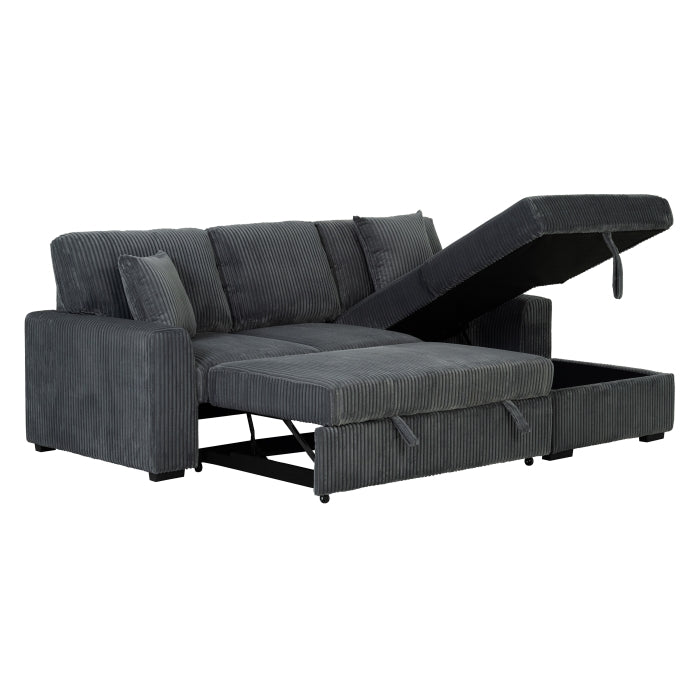 DARK GRAY Fabric RHF Pull Out Sectional Sofa & Storage-8011