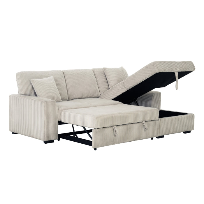 TAUPE Fabric RHF Pull Out Sectional Sofa & Storage-8012