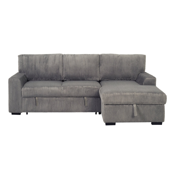 LIGHT GRAY Fabric RHF Pull Out Sectional Sofa & Storage-8013