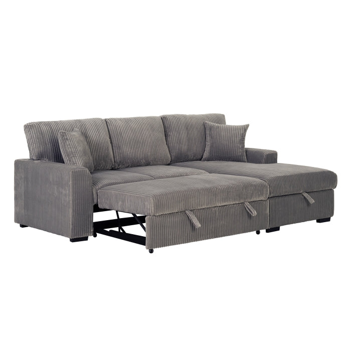 LIGHT GRAY Fabric RHF Pull Out Sectional Sofa & Storage-8013