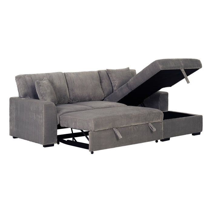 LIGHT GRAY Fabric RHF Pull Out Sectional Sofa & Storage-8013