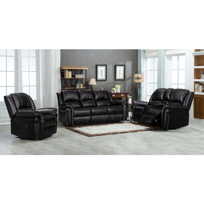 3-Piece Air Leather Power Recliners with USB - Black Sofa Set