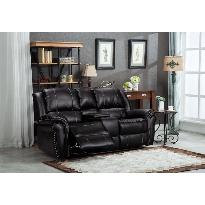 2-Piece Air Leather Power Recliners with USB - Black Sofa Set