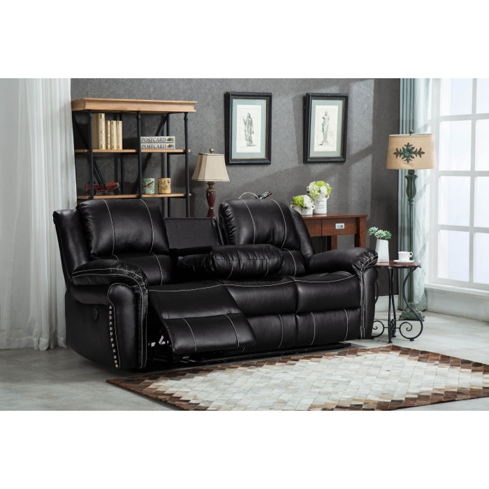 2-Piece Air Leather Power Recliners with USB - Black Sofa Set