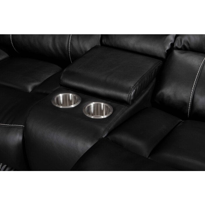 BLACK Air Leather Power Modular Recliner Sectional Sofa w/ USB-8015