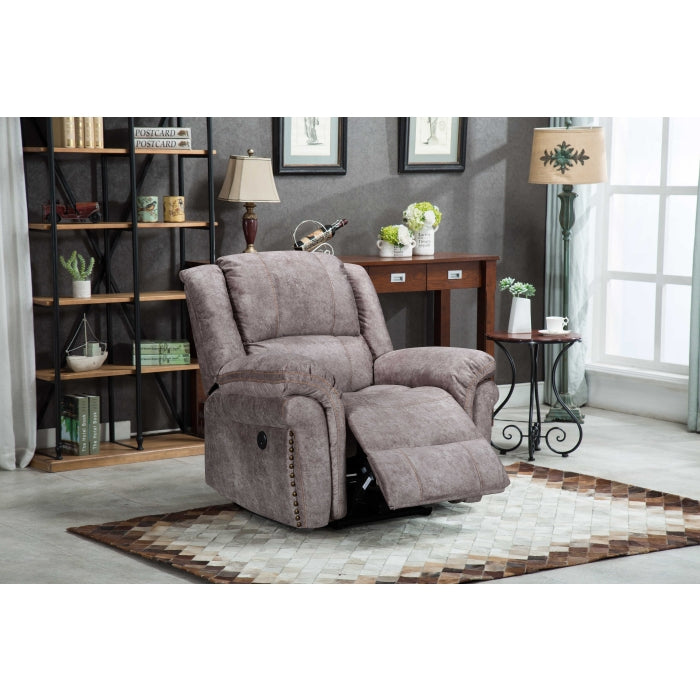 3-Piece Velvet Power Recliners with USB - Brown Sofa Set